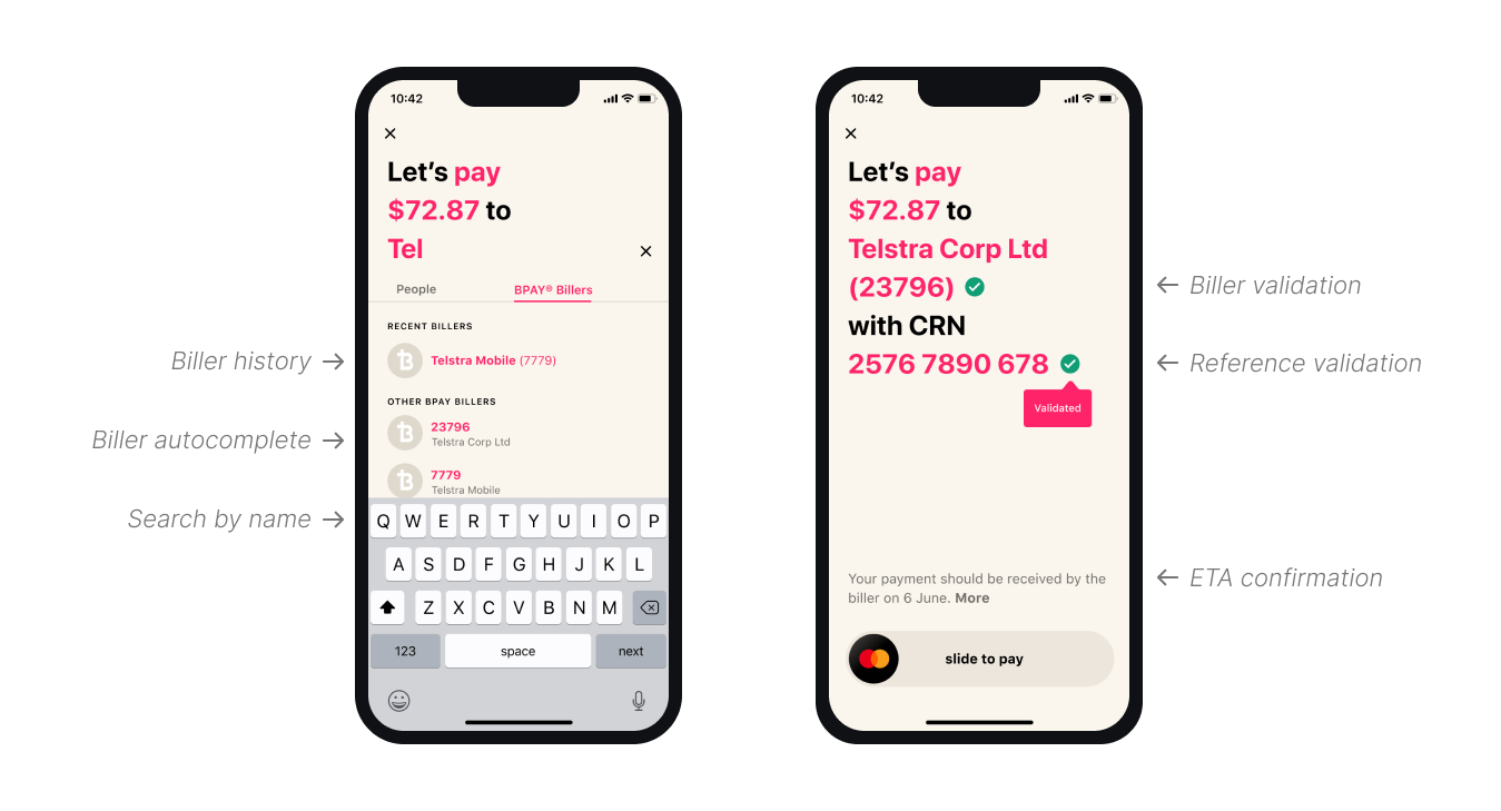 Bill payments UI screens
